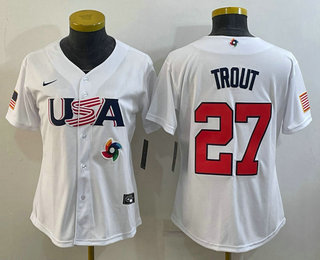 Women's USA Baseball #27 Mike Trout 2023 White World Classic Replica Stitched Jersey,We sell and wholesale Women's USA Baseball #27 Mike Trout 2023 White World Classic Replica Stitched Jersey on line form chian!